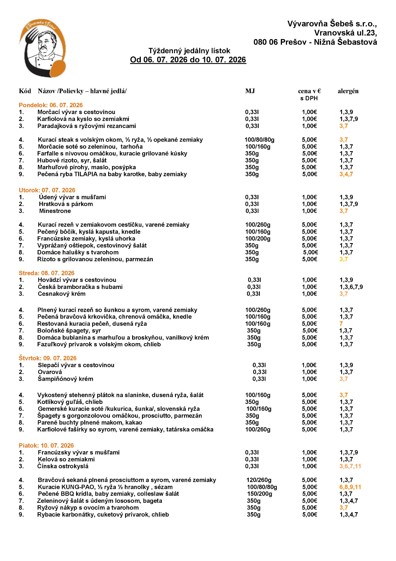 Denné menu