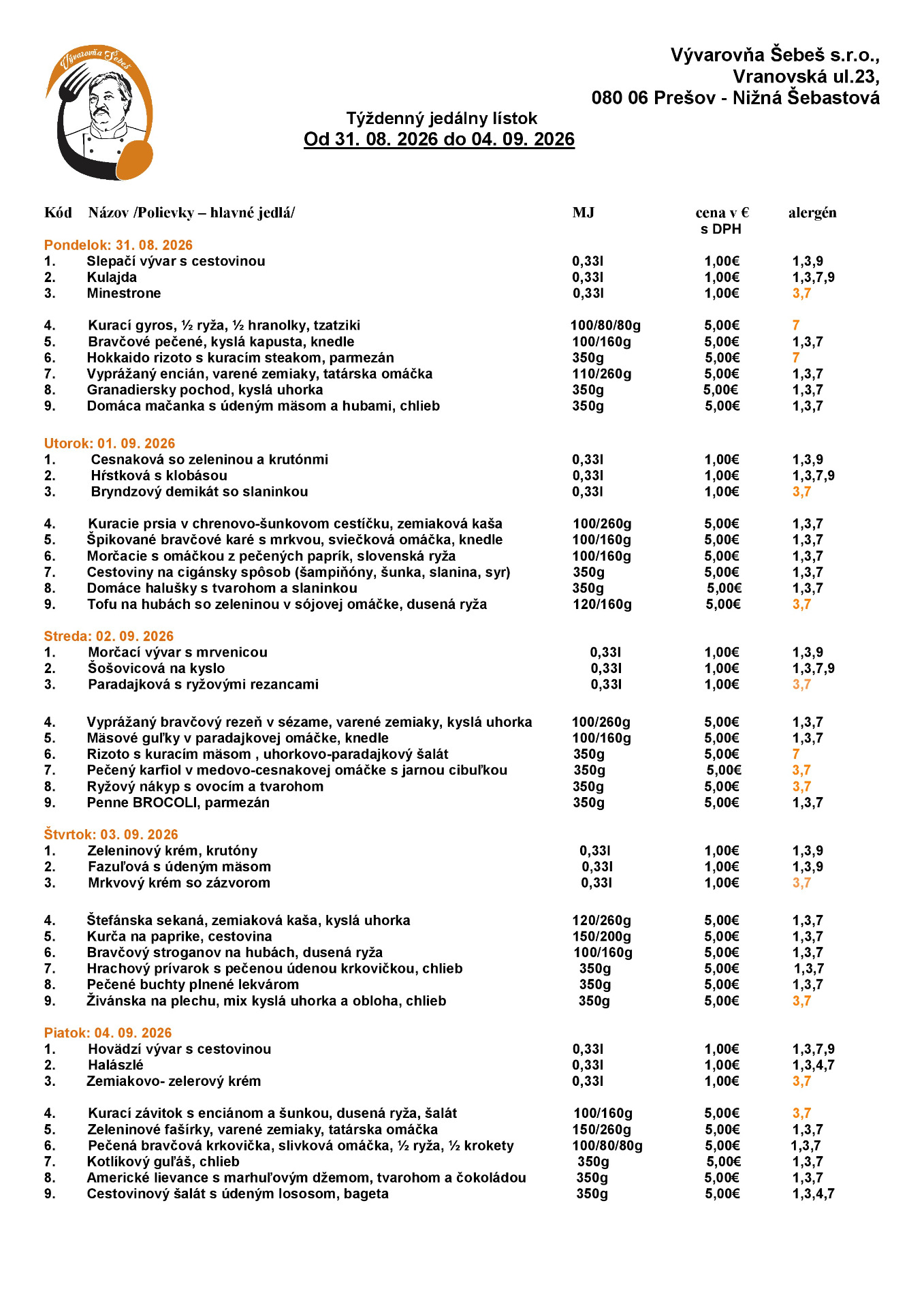 Denné menu